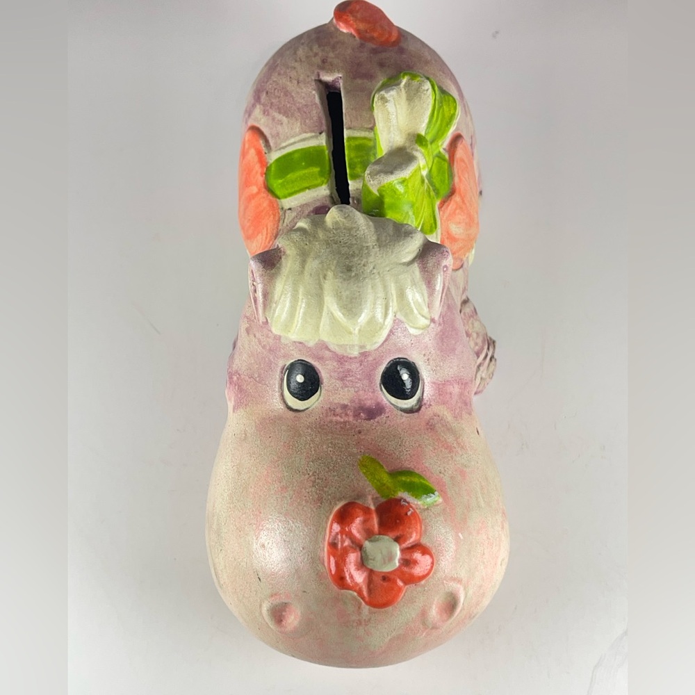 Vintage purple chalkware hippo piggy bank - Picture 8 of 12